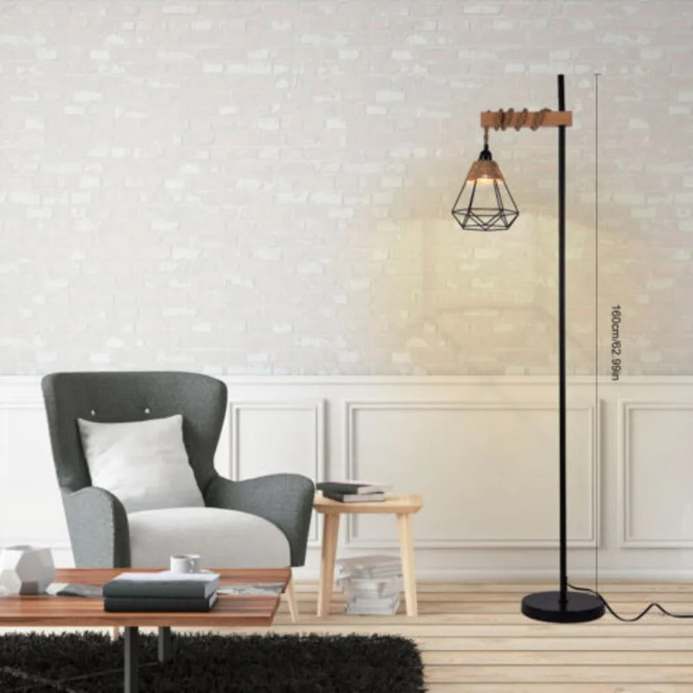 Aesthetic Smart Floor Lamp, Adjustable Height Standing Light with Woven Rattan Lampshade