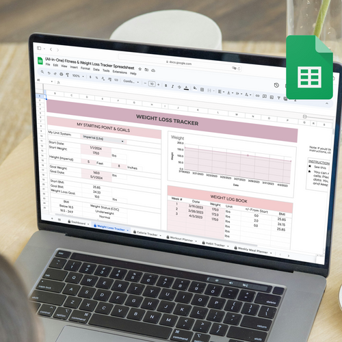 (All-in-One) Weight Loss & Fitness Goals Planner and Tracker Spreadsheet