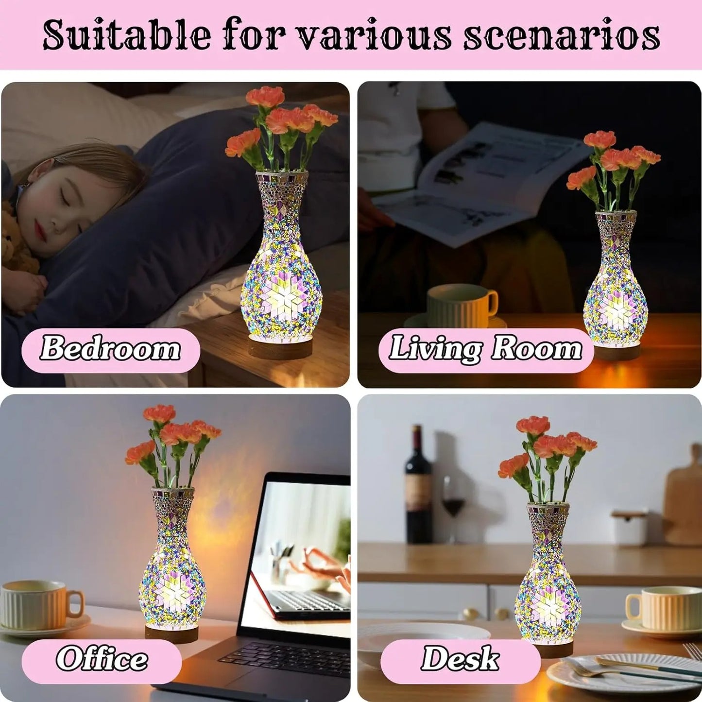 Alureon - Moroccan Handmade Glass LED Vase Lamp