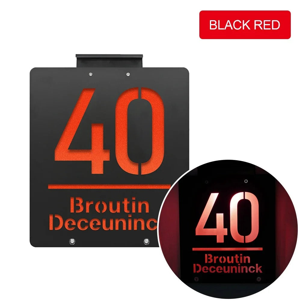 Customized 3D Solar Outdoor Door Plate - Personalized LED Light Illuminated House Number & Address Sign