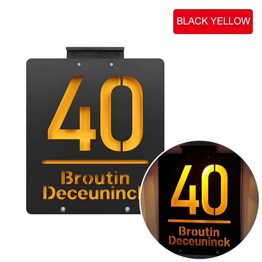 Customized 3D Solar Outdoor Door Plate - Personalized LED Light Illuminated House Number & Address Sign