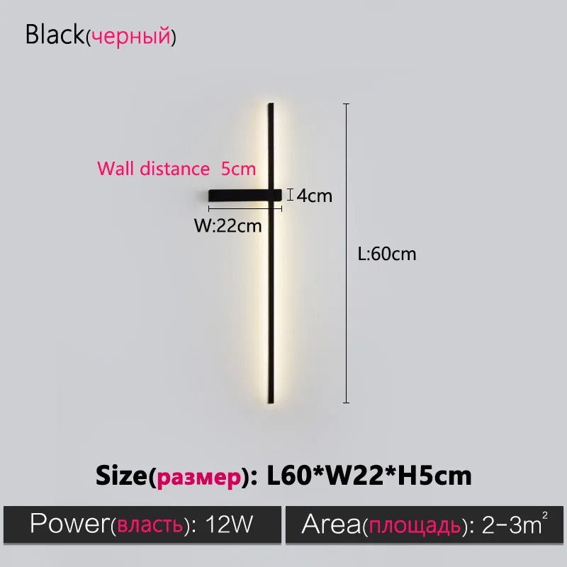 Black Long Strip Wall Lamp - Modern Minimalist LED Wall Light for Bedroom Bedside Decor