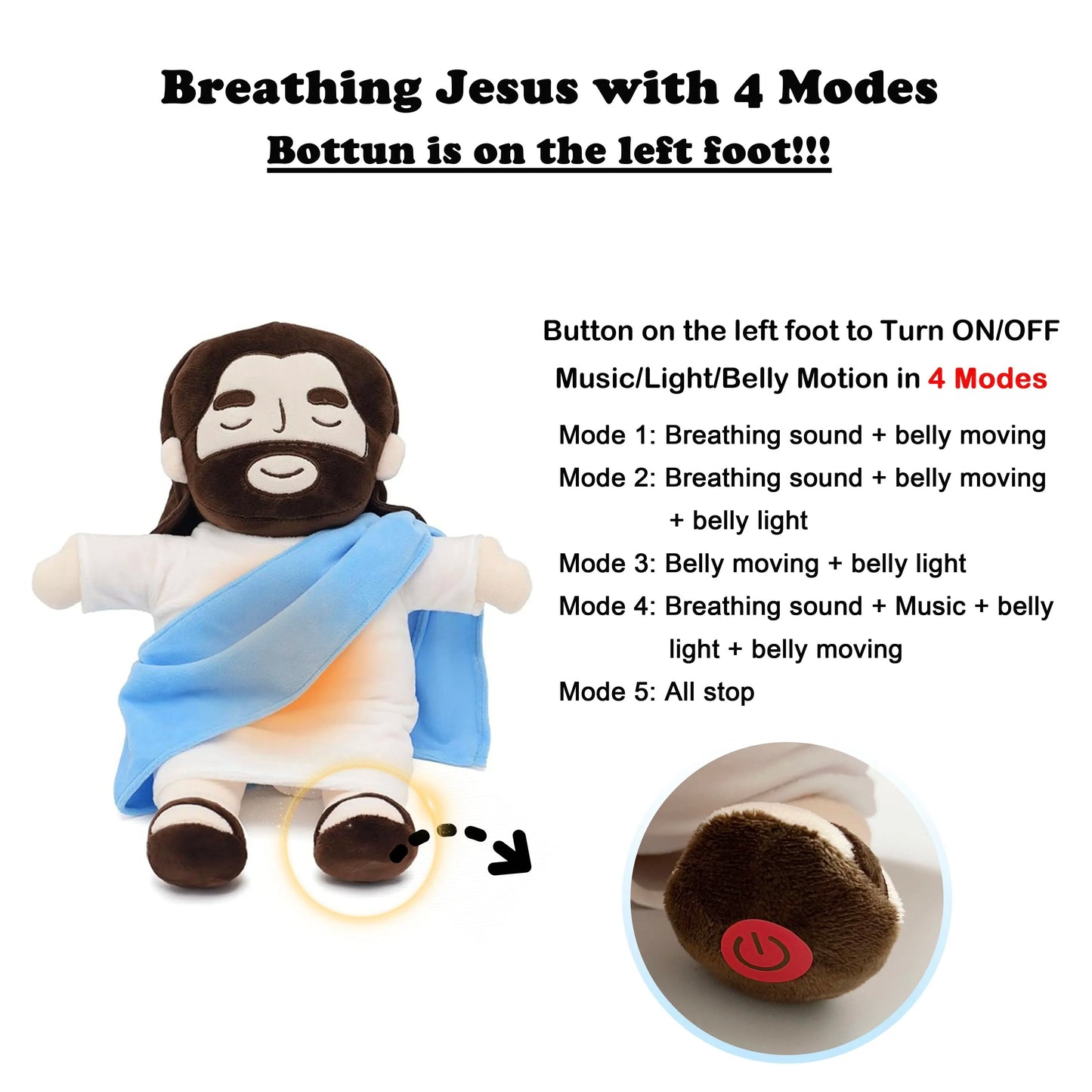 Joyful Jude - 40CM Breathing Jesus Plush Toy for Comfort & Sleep