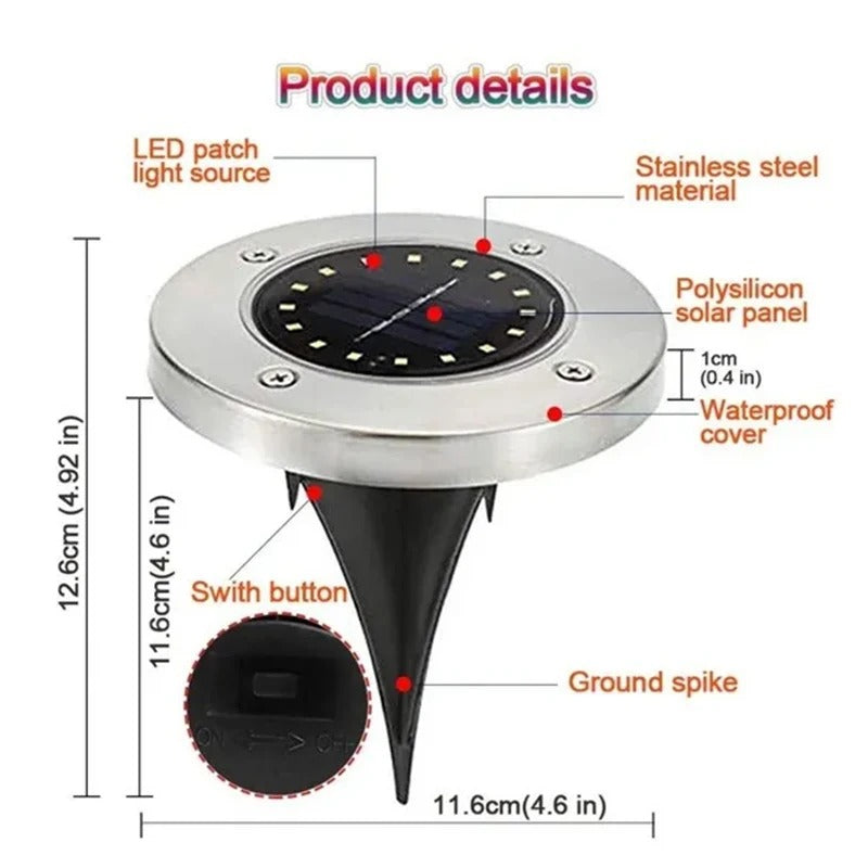 BrightPath - 20 LEDs Solar Ground Lights Outdoor Waterproof