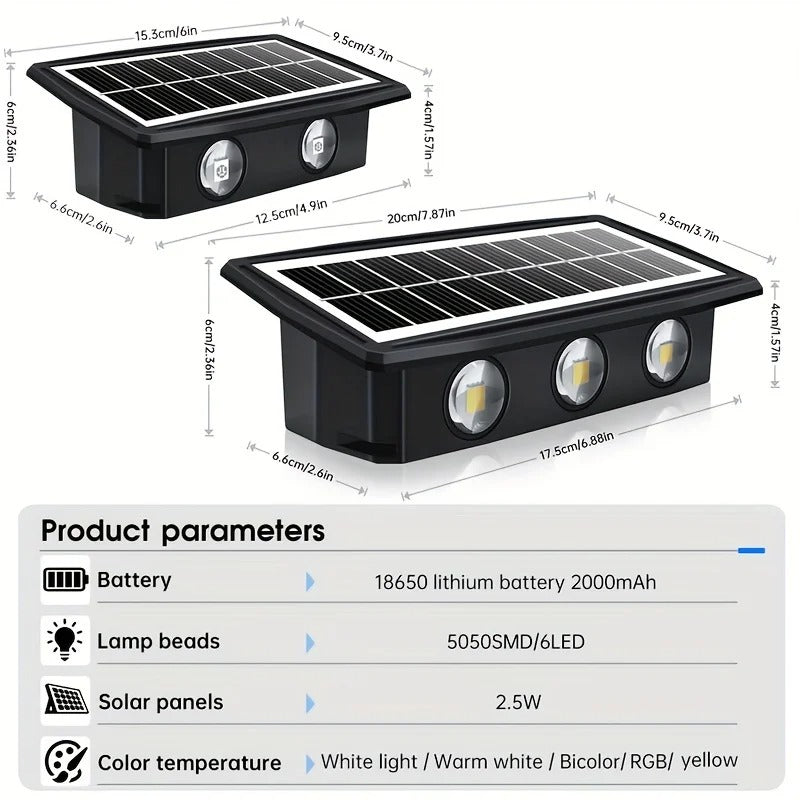 Bright Solar Lights for Walls, 8-LED RGB Outdoor Waterproof Up/Down Accent Lighting
