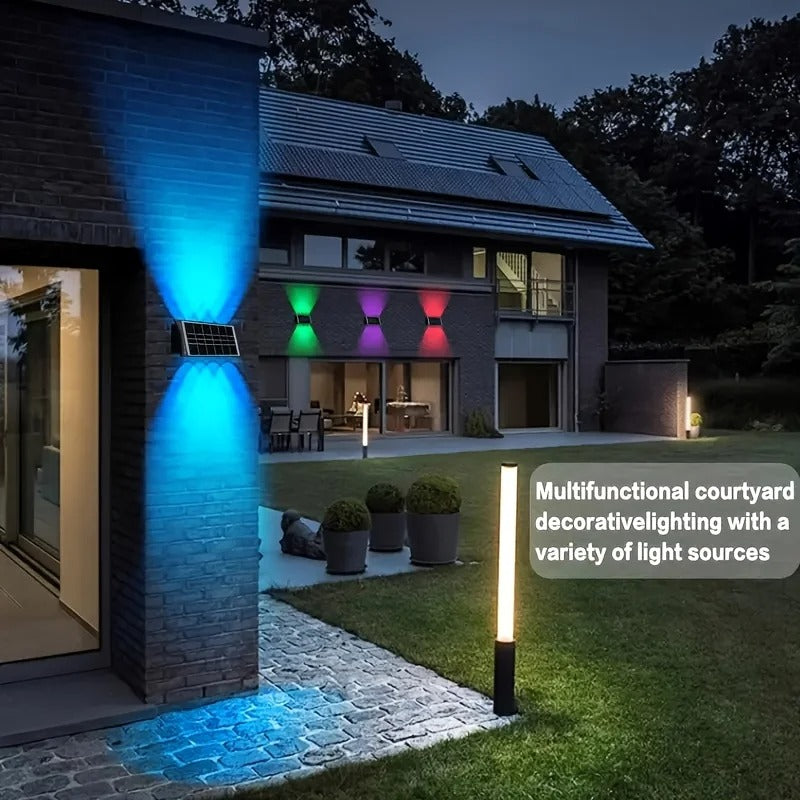 Bright Solar Lights for Walls, 8-LED RGB Outdoor Waterproof Up/Down Accent Lighting