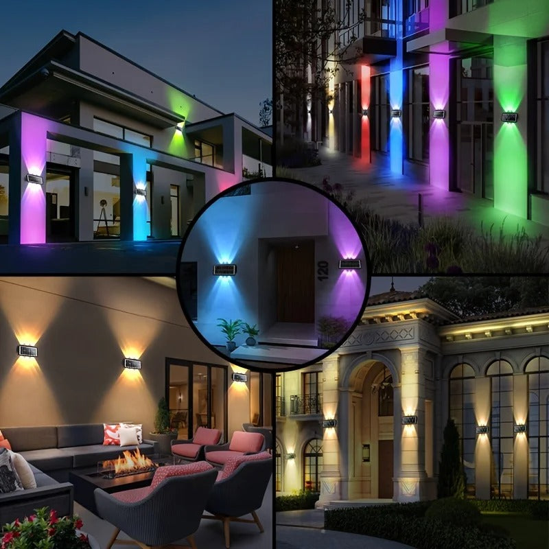 Bright Solar Lights for Walls, 8-LED RGB Outdoor Waterproof Up/Down Accent Lighting