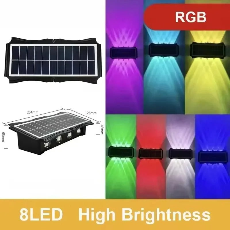 Bright Solar Lights for Walls, 8-LED RGB Outdoor Waterproof Up/Down Accent Lighting