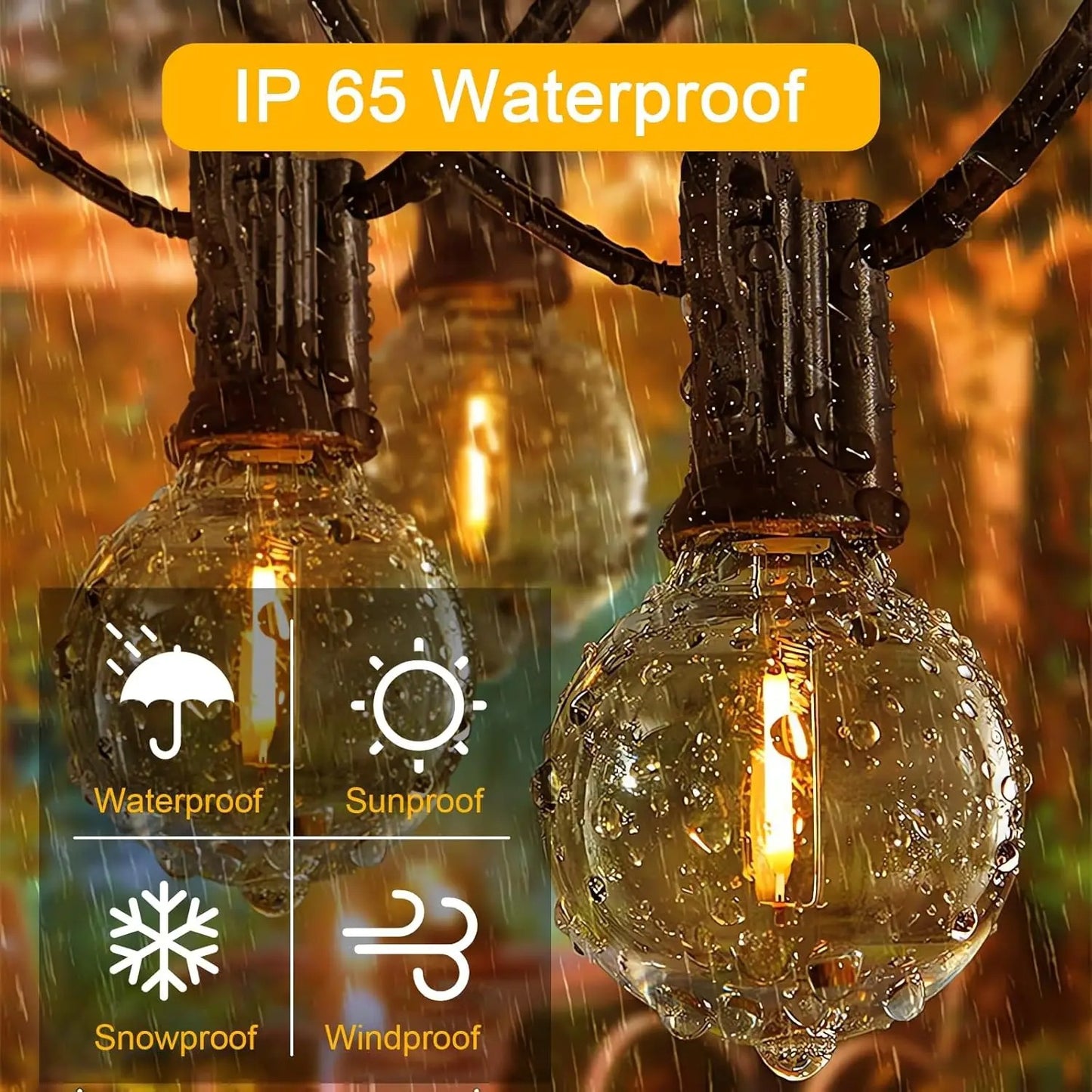Brightech - Waterproof Solar String Lights with Shatterproof G40 Bulbs Outdoor