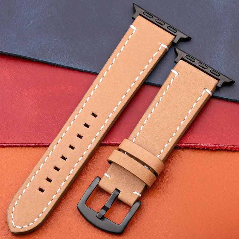 LuxeCraft - Genuine Leather Watch Strap for Apple Watch Series SE & 4–7