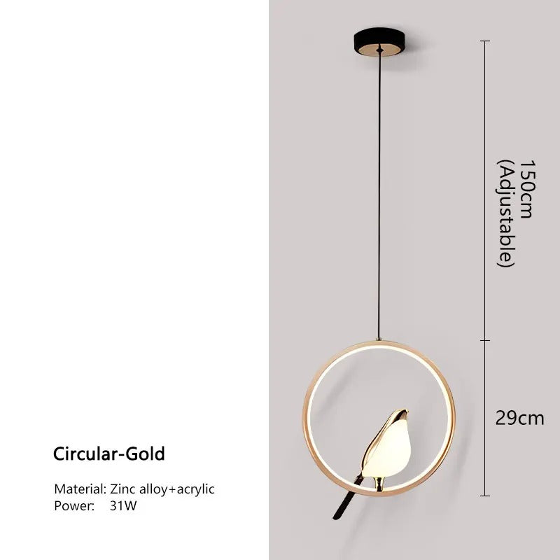 WhimsyNest Magpie Bird LED Pendant Light for Bedroom