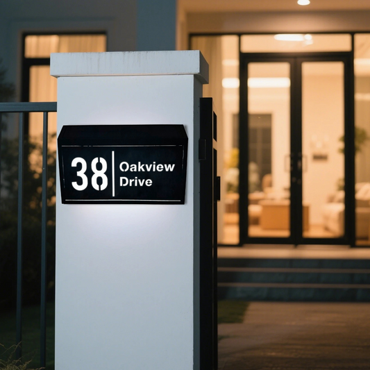Custom House Sign with Solar LED Backlight - Outdoor Address Plaque & Street Name Plate