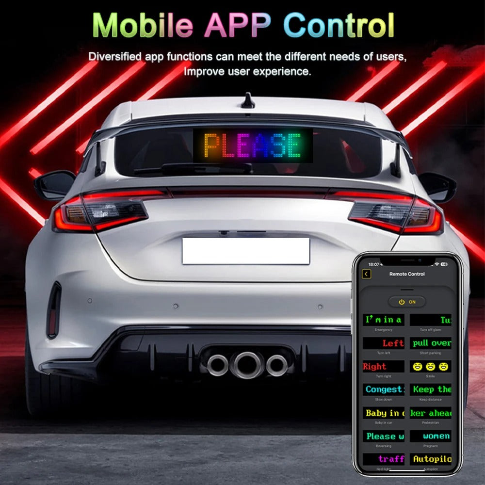Customizable Car LED Sign - Flexible RGB Display with Bluetooth App Control, DIY Programmable Message Screen