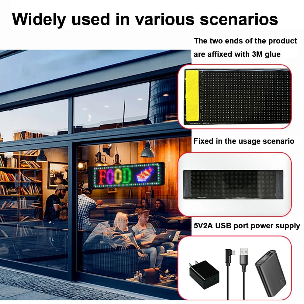 Customizable Car LED Sign - Flexible RGB Display with Bluetooth App Control, DIY Programmable Message Screen