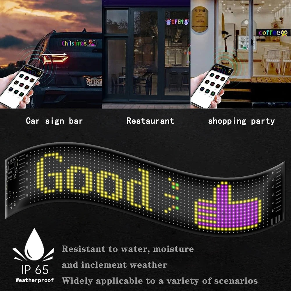 Customizable Car LED Sign - Flexible RGB Display with Bluetooth App Control, DIY Programmable Message Screen