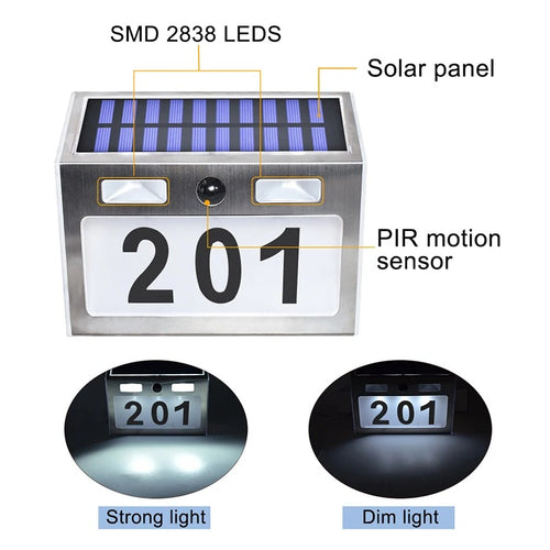 Customizable Solar House Number Light - Stainless Steel 200LM LED with Motion Sensor for Home Garden Door