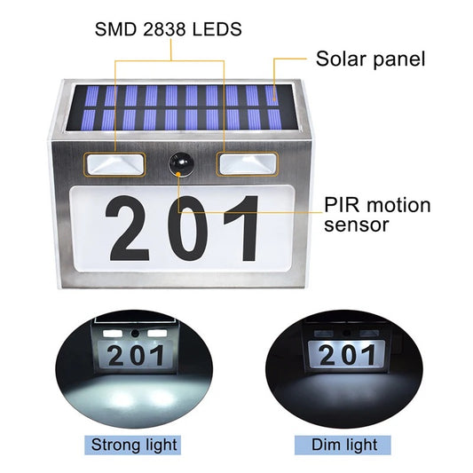 Customizable Solar House Number Light - Stainless Steel 200LM LED with Motion Sensor for Home Garden Door