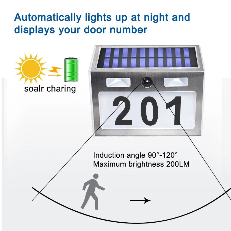 Customizable Solar House Number Light - Stainless Steel 200LM LED with Motion Sensor for Home Garden Door