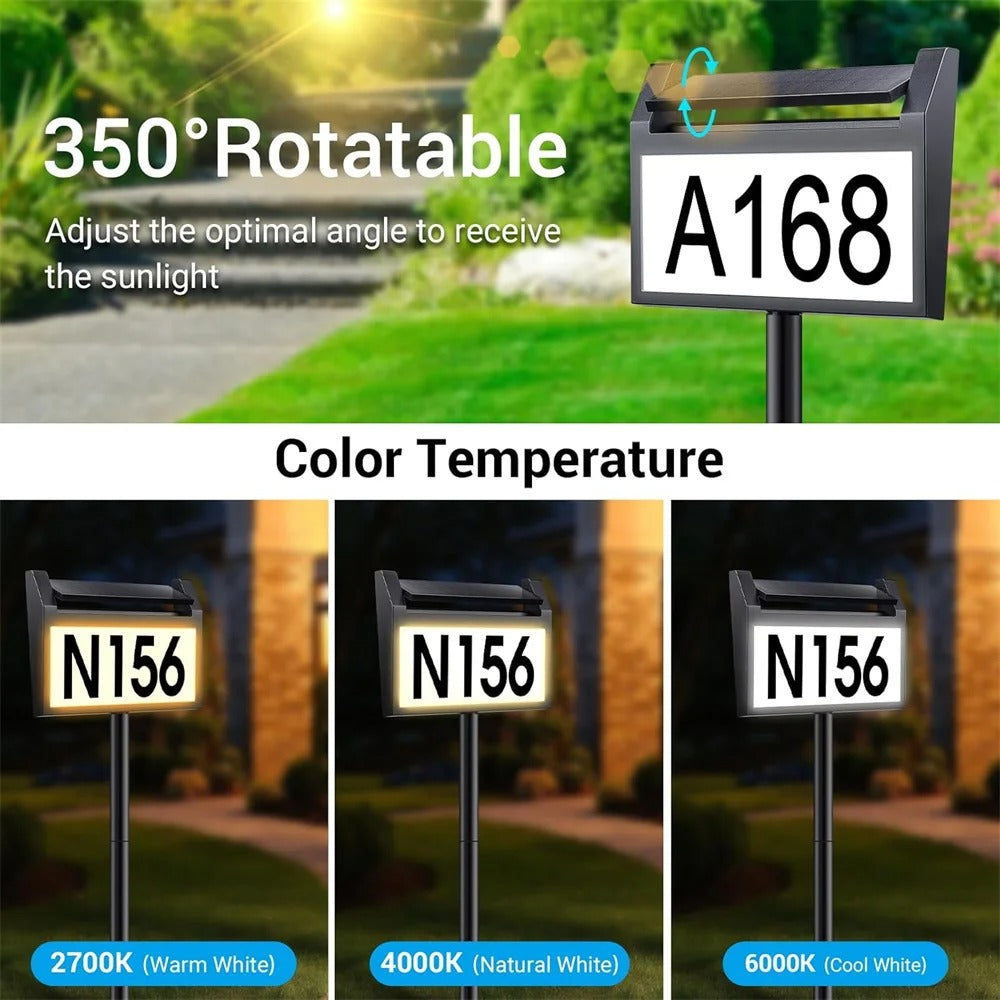 Customizable Solar House Number Sign - Waterproof LED Illuminated for Outdoor Home, Yard, Street