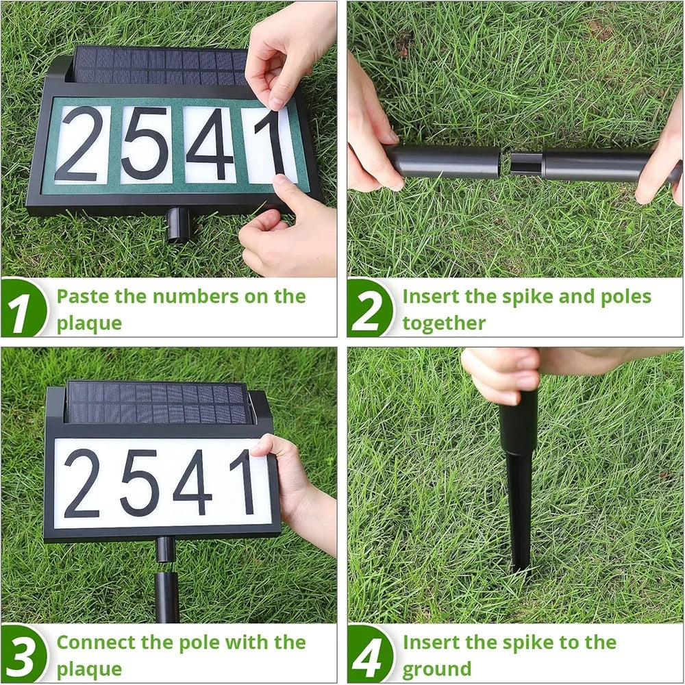 Customizable Solar House Number Sign - Waterproof LED Illuminated for Outdoor Home, Yard, Street