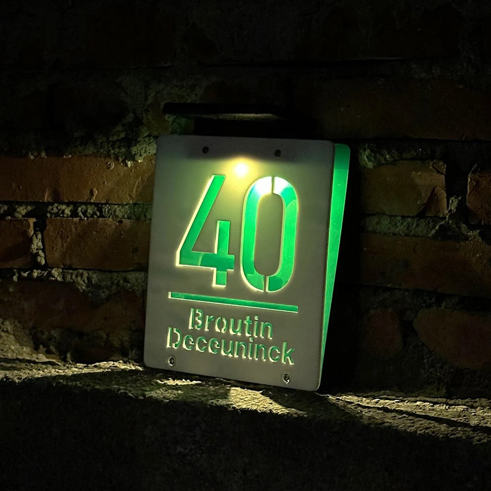 Customized 3D Solar Outdoor Door Plate - Personalized LED Light Illuminated House Number & Address Sign