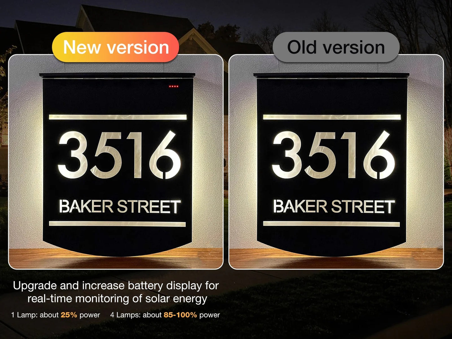 Customized Solar House Number & Street Name Plate - Illuminated Outdoor LED Door Sign