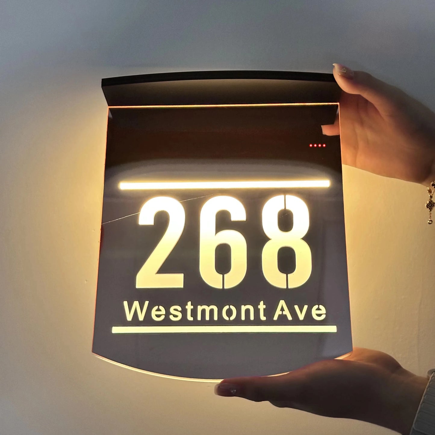 Customized Solar House Number & Street Name Plate - Illuminated Outdoor LED Door Sign