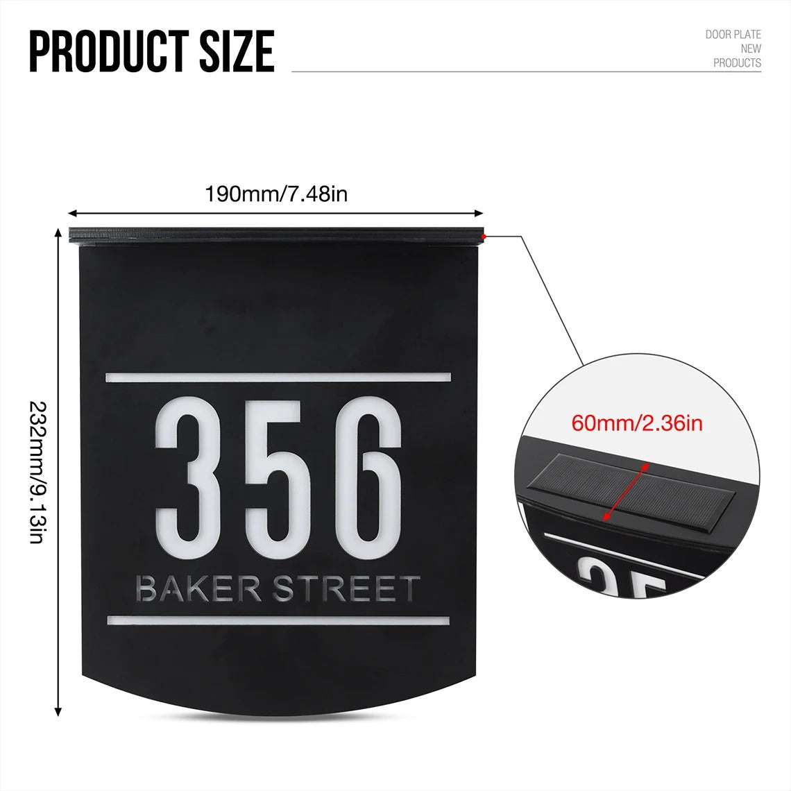Customized Solar House Number & Street Name Plate - Illuminated Outdoor LED Door Sign