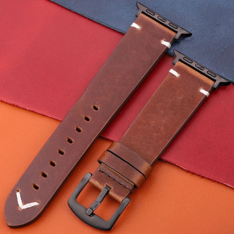 LuxeCraft - Genuine Leather Watch Strap for Apple Watch Series SE & 4–7