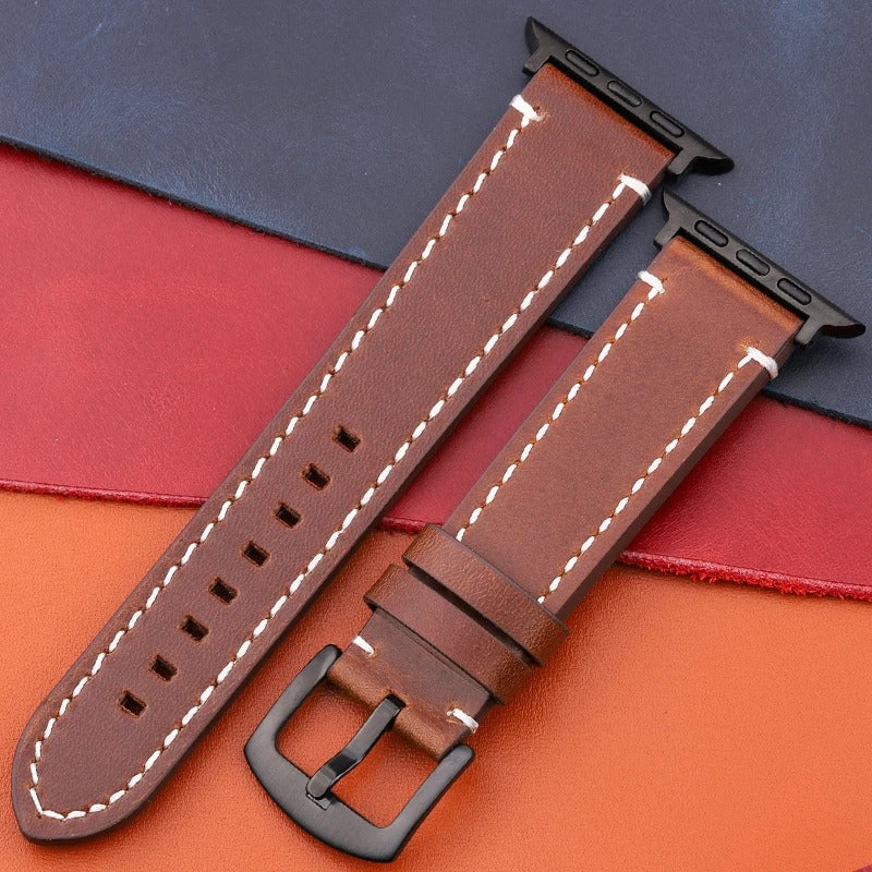 LuxeCraft - Genuine Leather Watch Strap for Apple Watch Series SE & 4–7