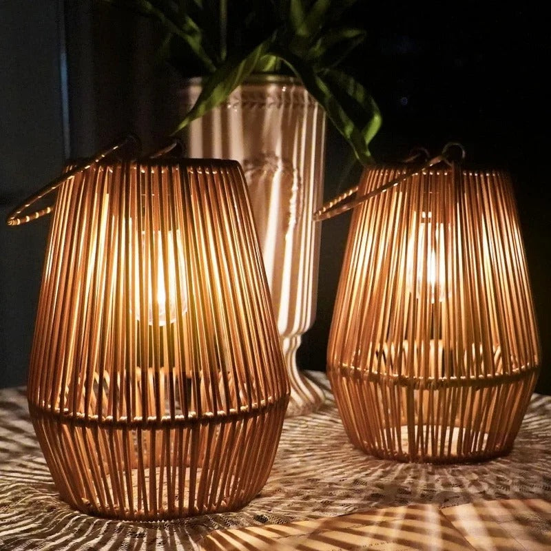 Decorative Outdoor Solar Lamps Portable | Woven Lantern Style LED Light for Table & Hanging