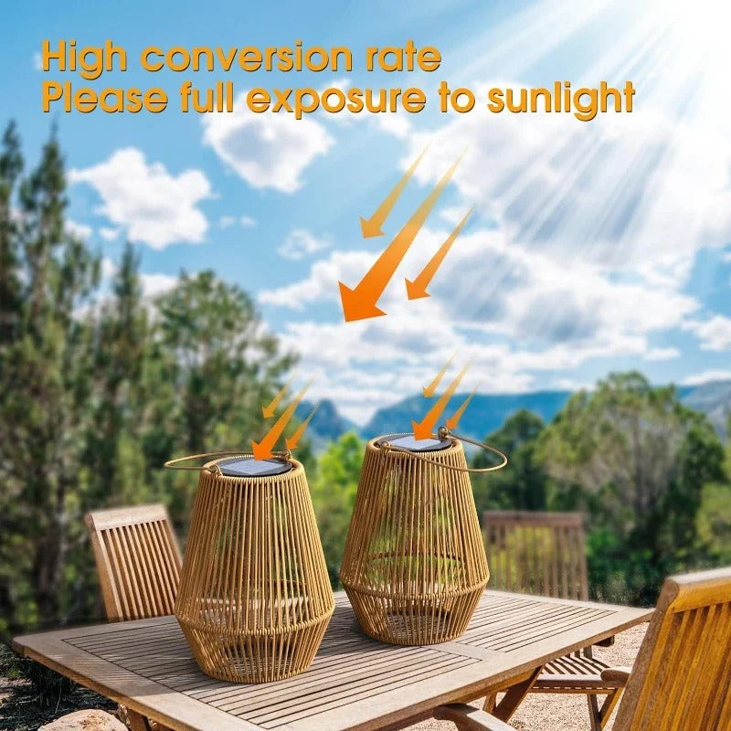 Decorative Outdoor Solar Lamps Portable | Woven Lantern Style LED Light for Table & Hanging