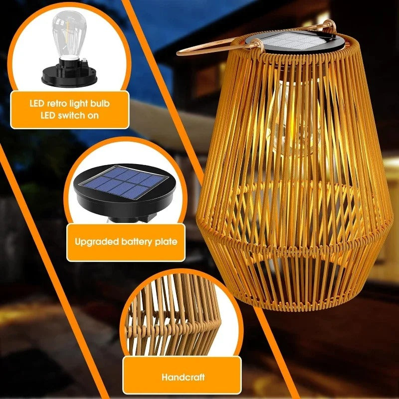 Decorative Outdoor Solar Lamps Portable | Woven Lantern Style LED Light for Table & Hanging