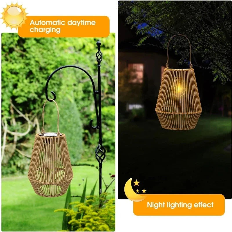 Decorative Outdoor Solar Lamps Portable | Woven Lantern Style LED Light for Table & Hanging