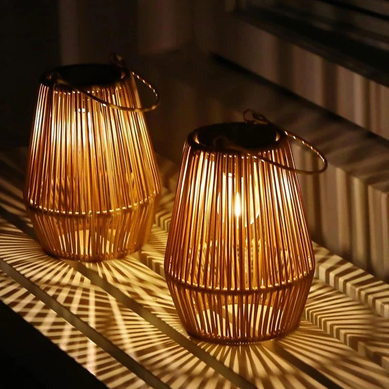 Decorative Outdoor Solar Lamps Portable | Woven Lantern Style LED Light for Table & Hanging