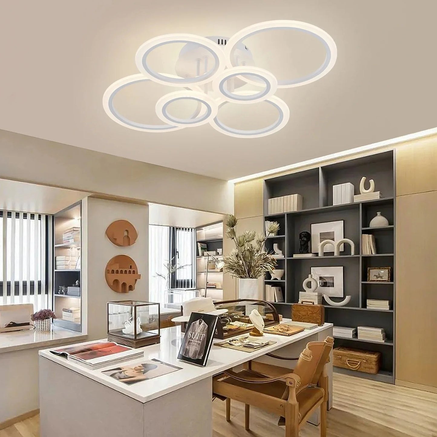 EleganceGlow Modern LED Ring Chandelier Ceiling Light Dimmable Gold Finish