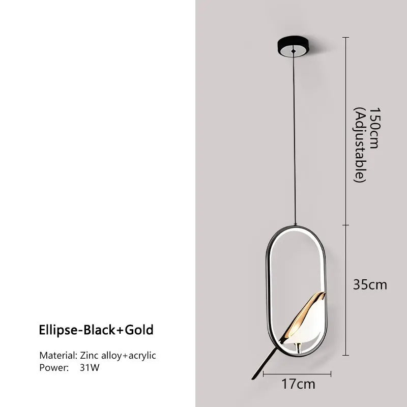 WhimsyNest Magpie Bird LED Pendant Light for Bedroom