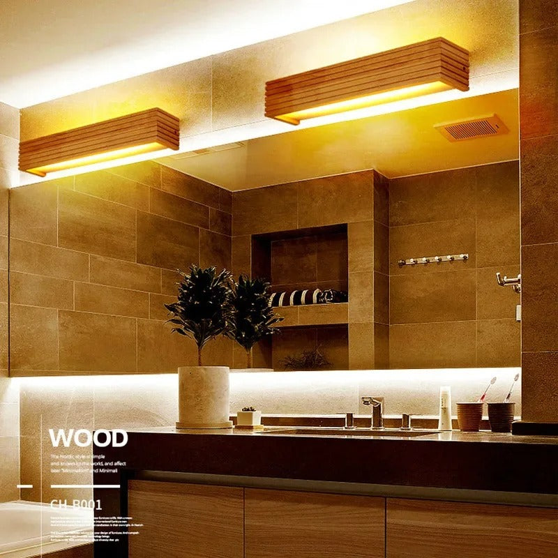EmberGlow - Modern Wood LED Wall Lamp for Bedroom & Living Room