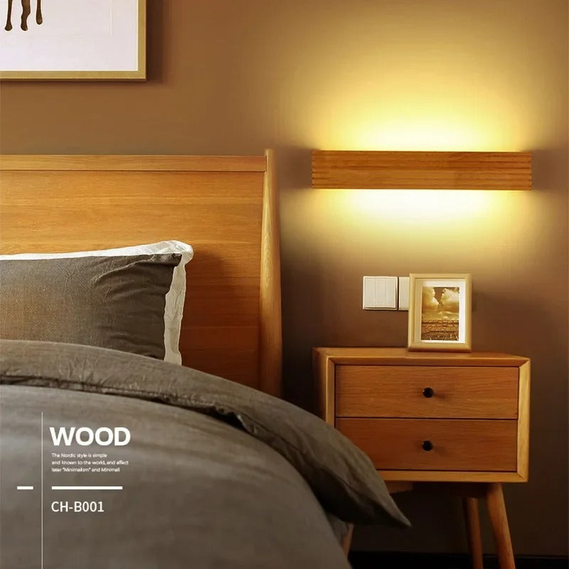 EmberGlow - Modern Wood LED Wall Lamp for Bedroom & Living Room