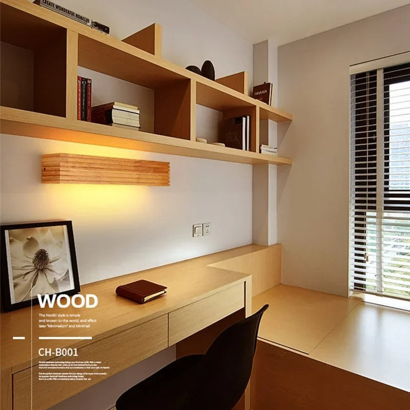 EmberGlow - Modern Wood LED Wall Lamp for Bedroom & Living Room