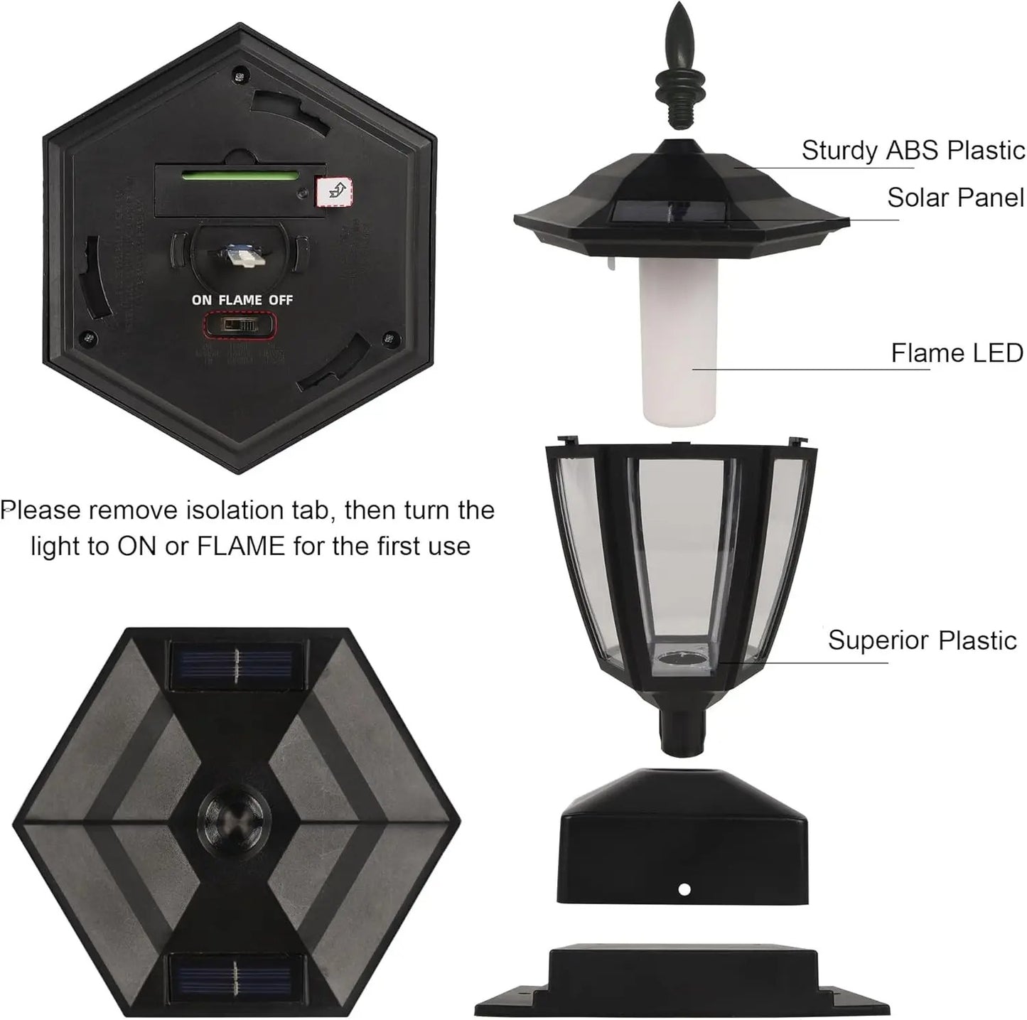 EnchantGlow 12-LED Solar Flame Post Light - Flickering Lamp Outdoor Waterproof