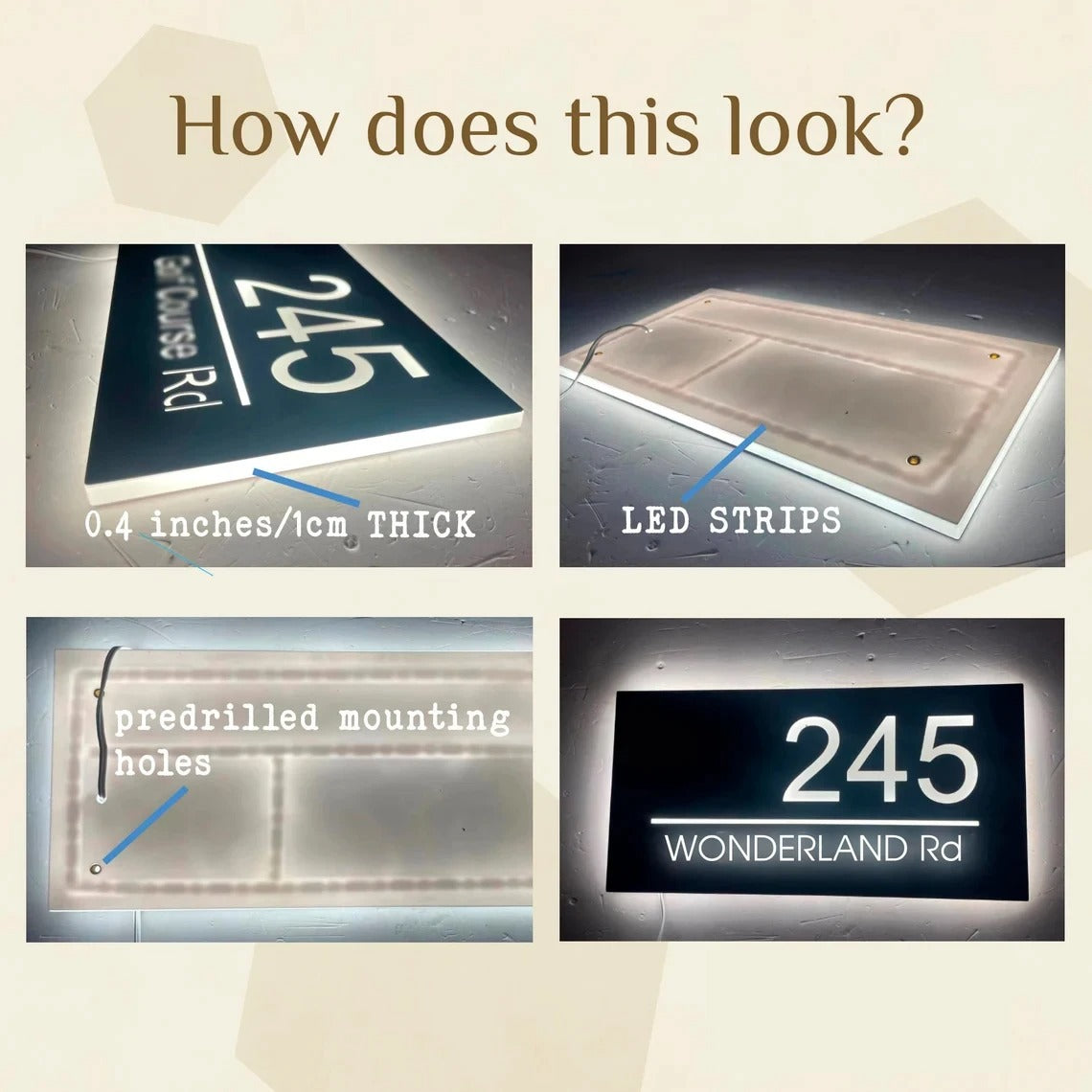 Minimalist Personalized Stainless Steel Backlit House Number Sign - Waterproof