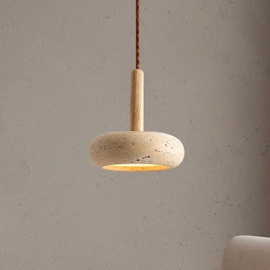 Golden Glow Wabi-Sabi Travertine UFO Pendant Light