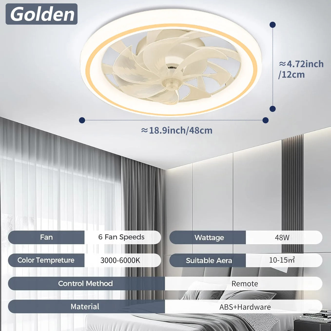 AeroBreeze - 48cm Silent Ceiling Fan Light with Remote & Dimming