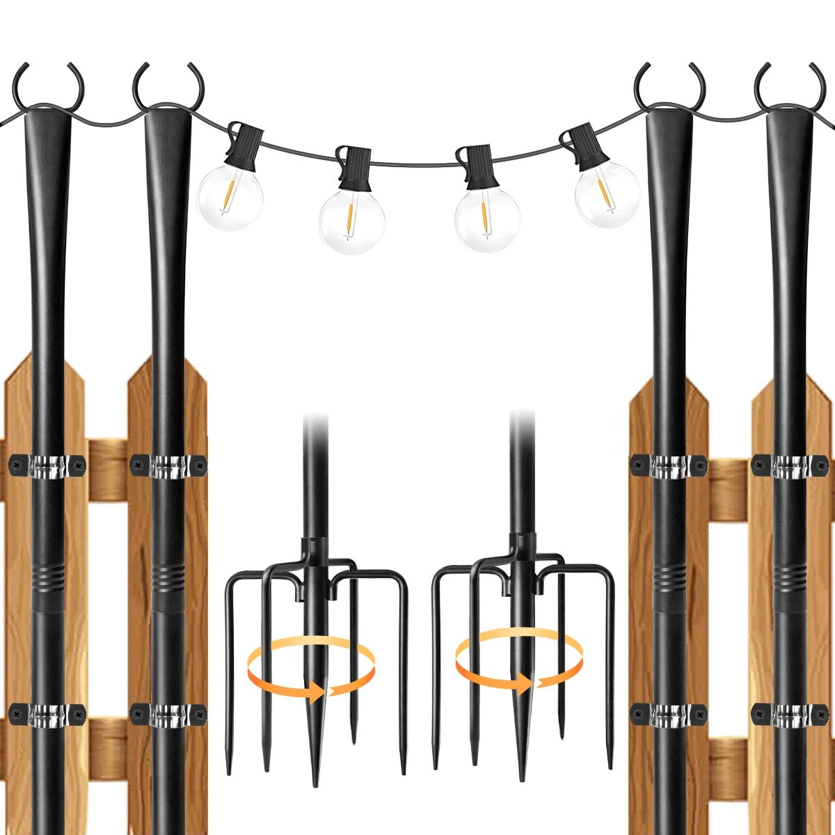 Heavy-Duty Adjustable Metal String Light Poles - Outdoor Garden Patio Cafe Bistro Party Hanging Lights