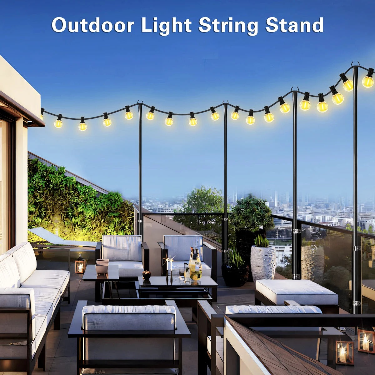 Heavy-Duty Adjustable Metal String Light Poles - Outdoor Garden Patio Cafe Bistro Party Hanging Lights