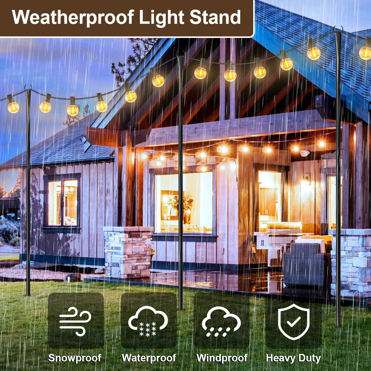 Heavy-Duty Adjustable Metal String Light Poles - Outdoor Garden Patio Cafe Bistro Party Hanging Lights