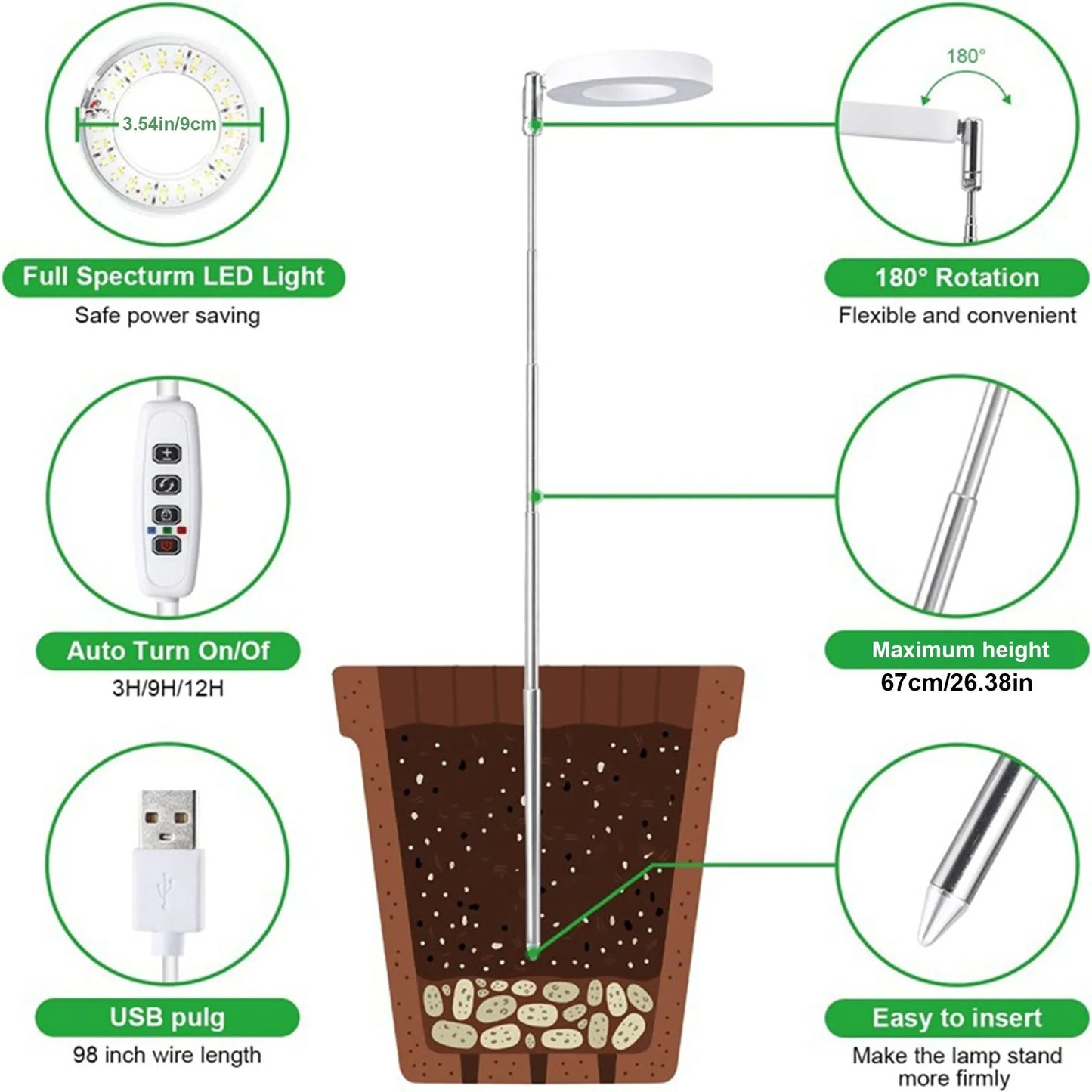 Indoor LED Plant Grow Lights with Stable Base - Adjustable Height & Full Spectrum Plant Lamp