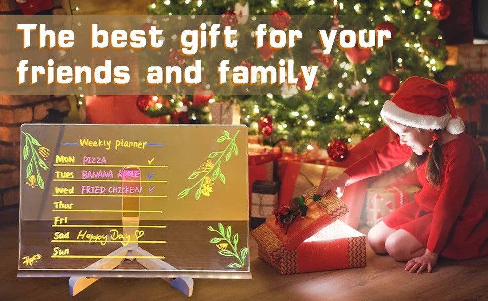 LED Illuminated Dry Erase Board - Acrylic Writing Note Pad with Colors, USB Powered Light Up Message Sign
