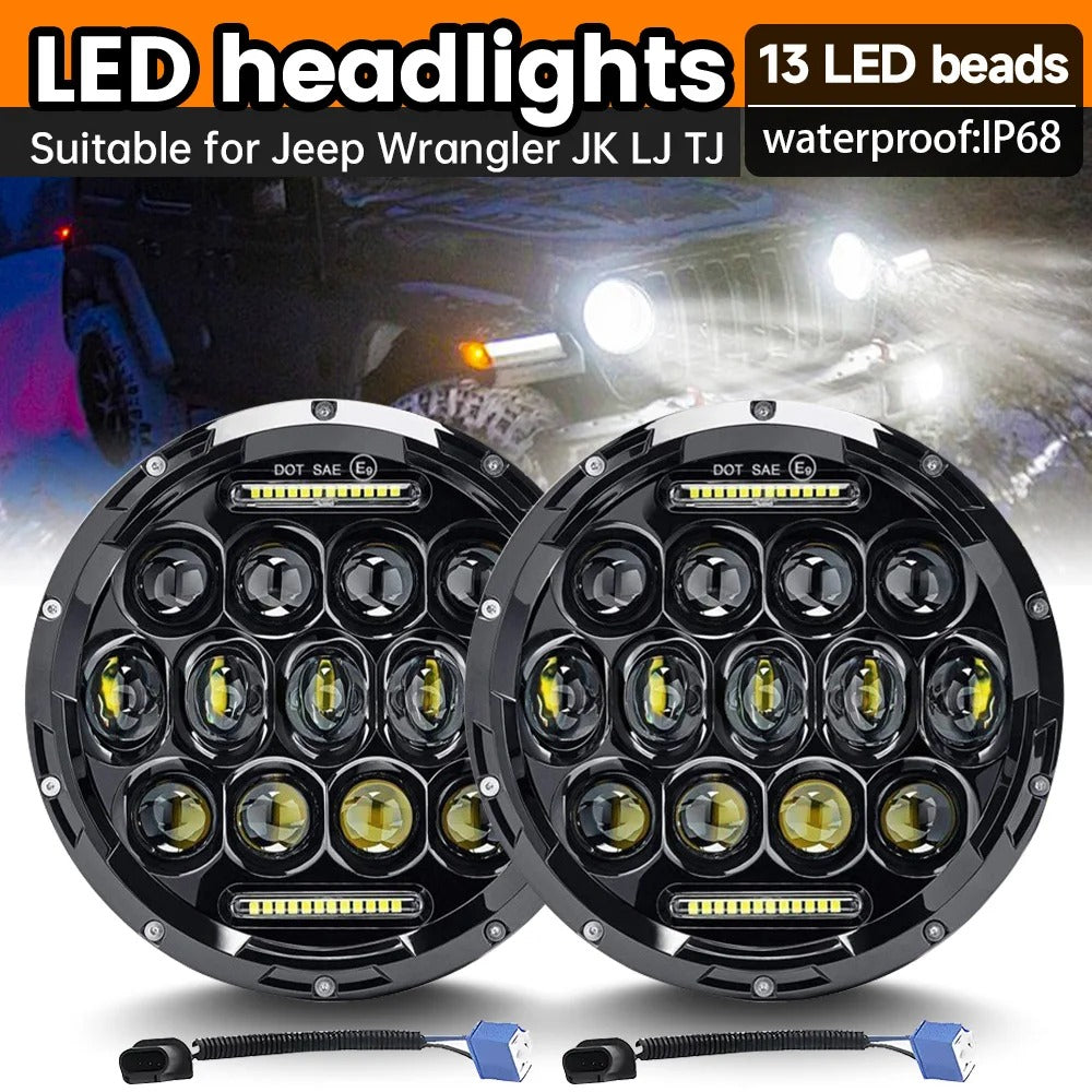 LightingLux - 7-Inch Round LED Headlights Pair for Jeep Wrangler